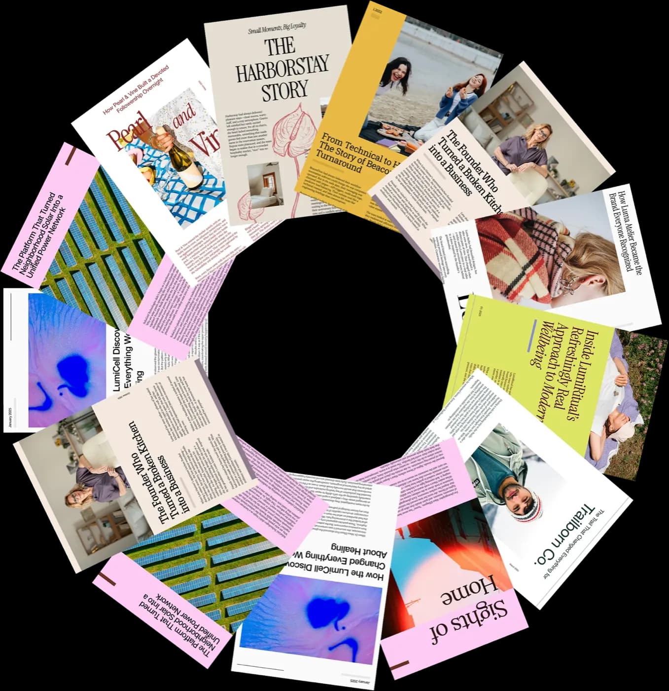 Article carousel showcasing press coverage