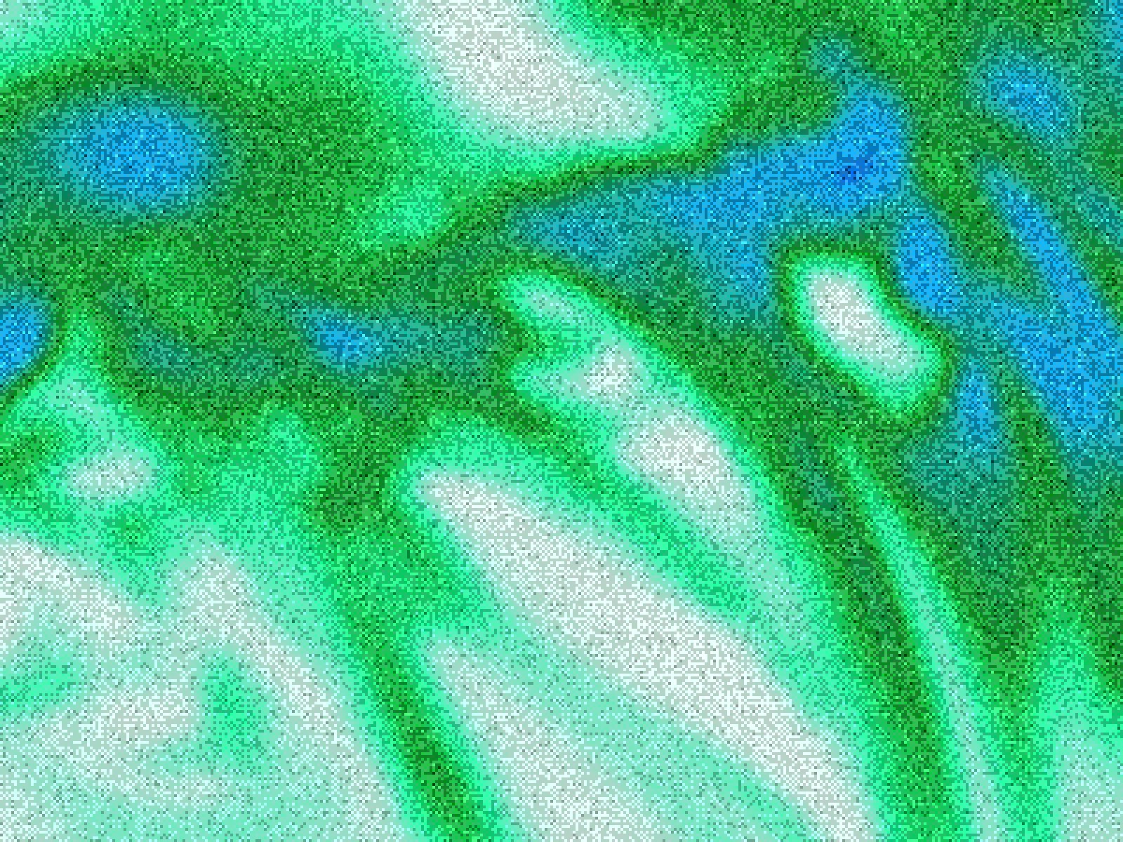 Abstract dithered artwork in green and blue tones